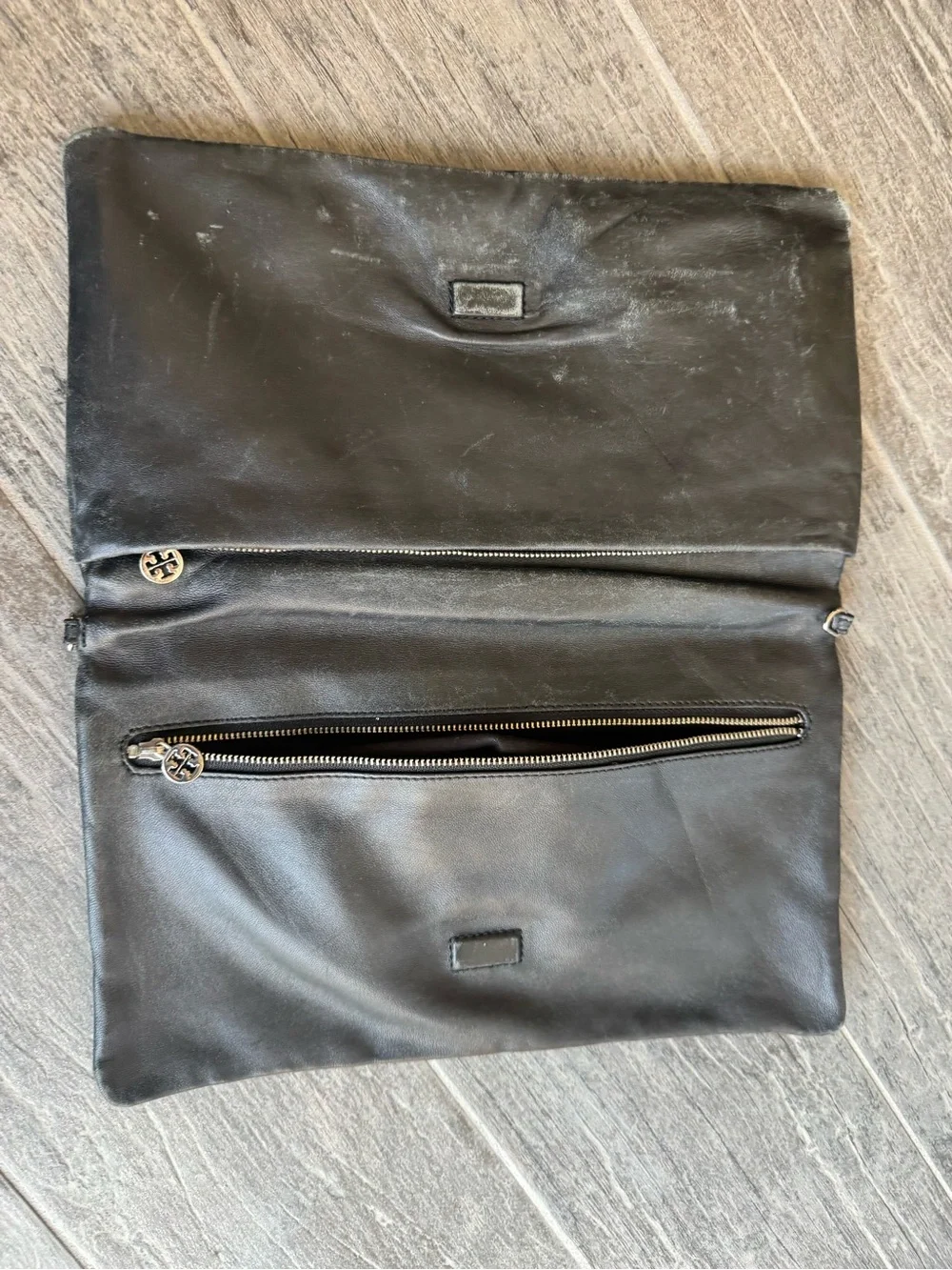 Tory Burch Reva Croc Embossed Patent Leather Fold over clutch bag